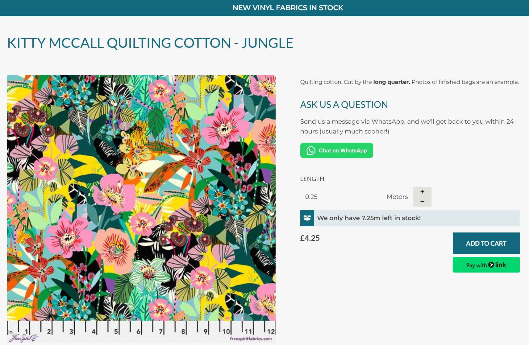 Country Cow Designs product page with custom cut to length functionality built by Grizzlyware on Aero Commerce