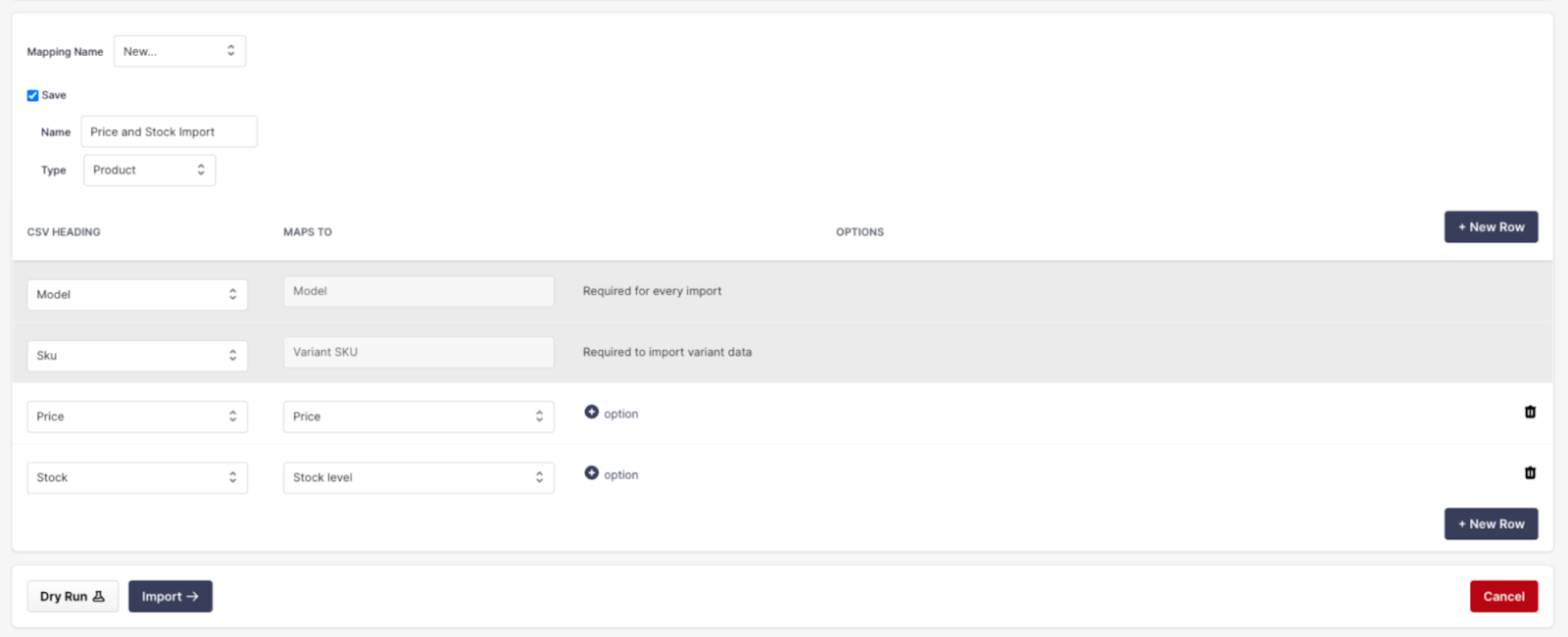 Aero Commerce CSV import